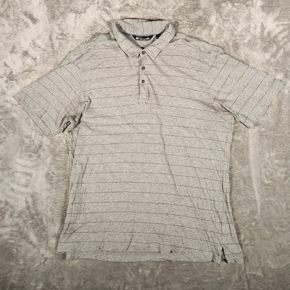 Travis Mathew Polo Shirt Mens XL Grey Excellent Striped Pima Cotton Short Sleeve